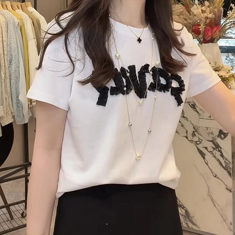 香朵儿韩式显瘦泡泡袖设计感印花短袖2025夏季新款高级感上衣女
