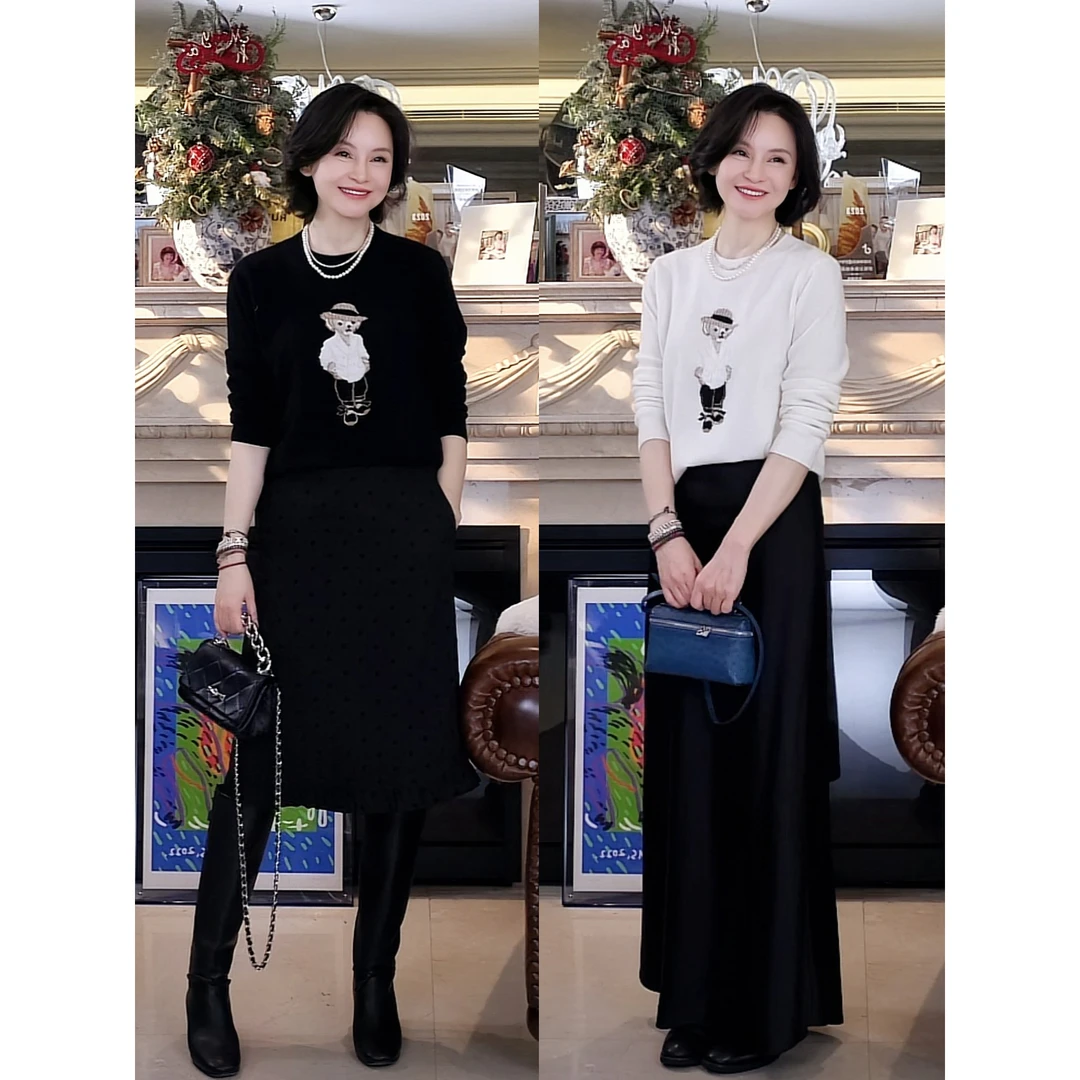 我是摩羯 晚宴小熊 新澳100山羊绒圆领长袖早春针织衫毛衫