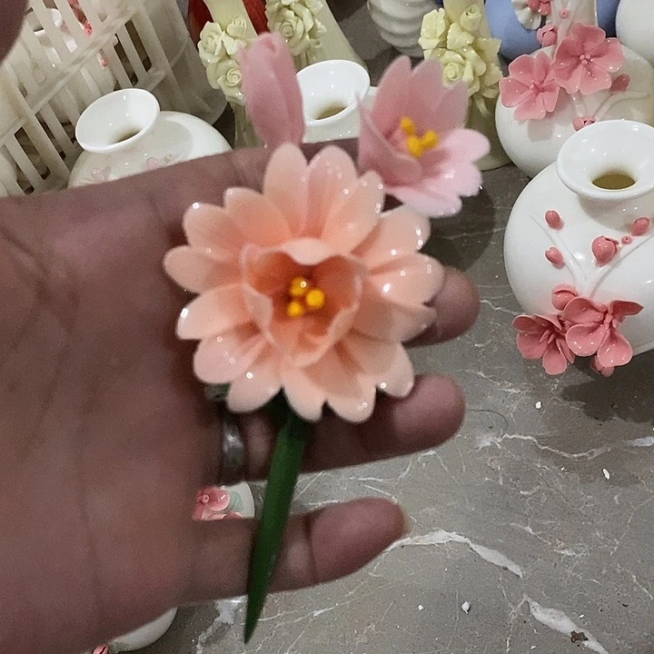 瓷片纯手工陶瓷花摆件1瑕