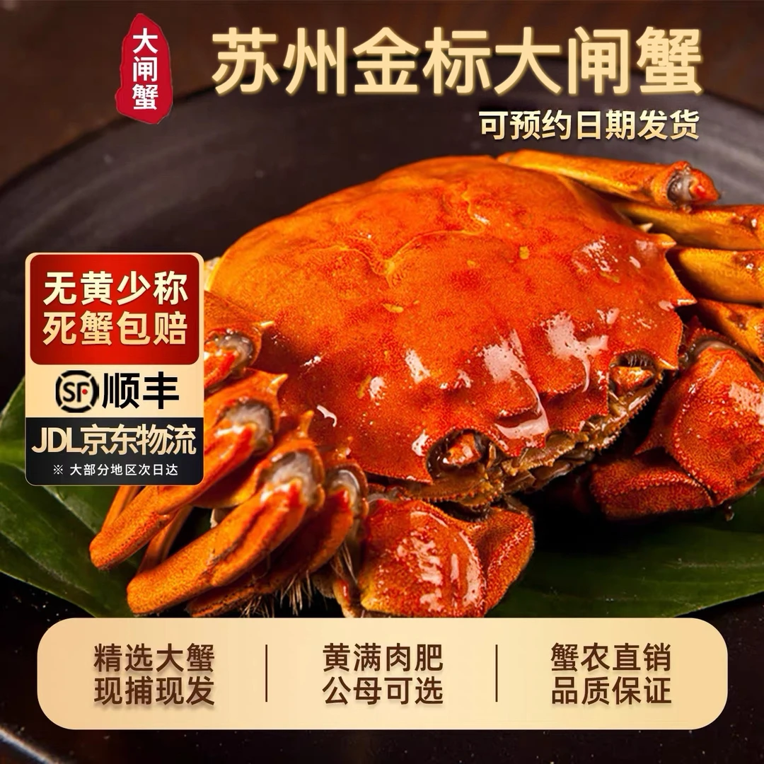 【苏州金标大闸蟹】公5.0~4.7两+母4.0~3.7两礼盒6+2到手4对8只活蟹