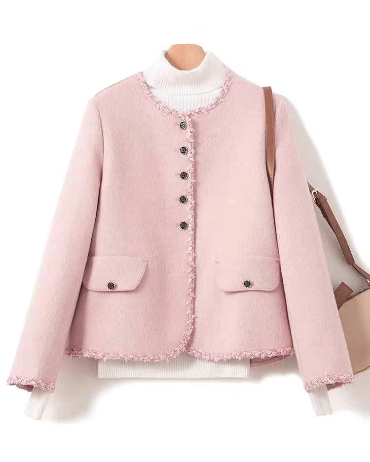 时尚花边法式小香风毛呢外套短款25秋季新款百搭87003