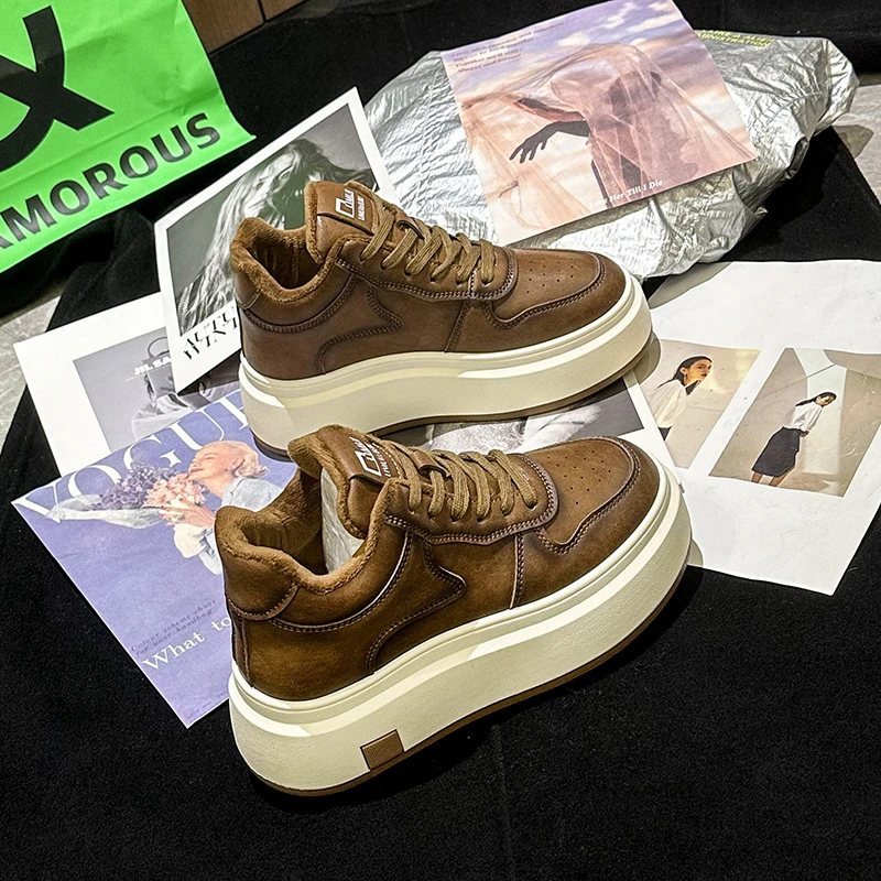 【琥珀流光】欧洲站高帮鞋女鞋2025秋冬新款加绒厚底休闲小白鞋棉