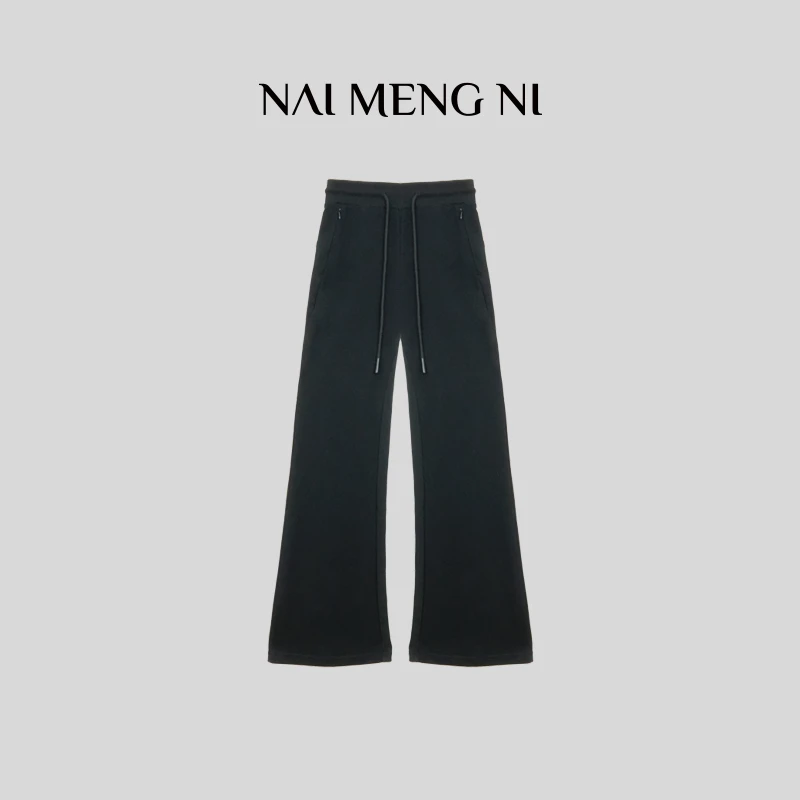 【二姐清清】返潮复古美式纯色系带中高腰微喇休闲裤 XM-KZ2945