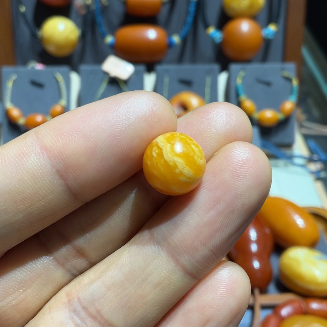 琥珀颈饰未镶嵌天然白花蜡单珠直径12.5