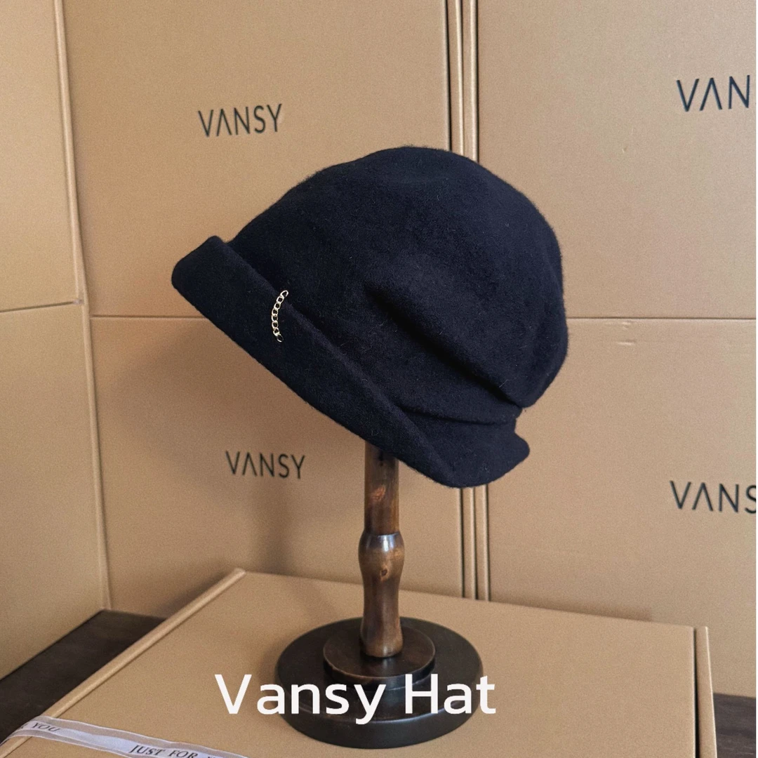 杨超越同款帽子女秋冬羊毛针织帽链条堆堆帽大头围冷帽卷边渔夫帽