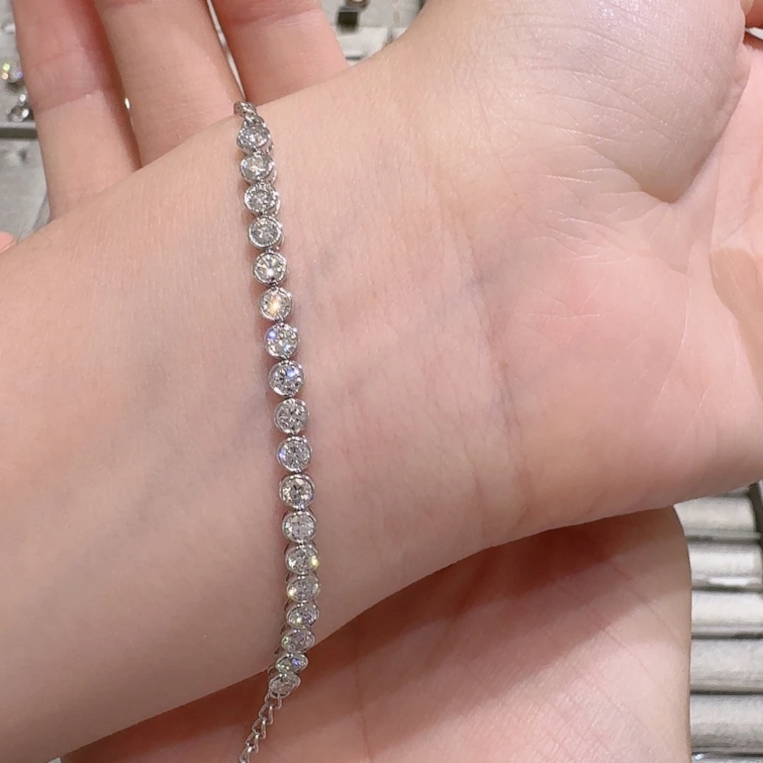18K金镶嵌实验室培育钻石泡泡手链k白16cm