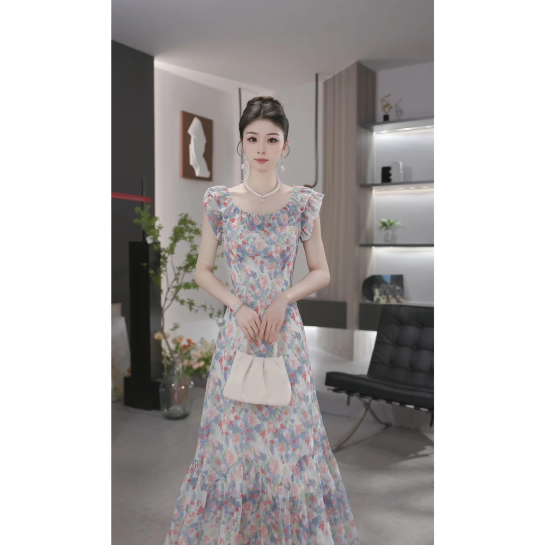 【薇宝儿-婷婷】-夏季新款法式优雅气质百搭收腰显瘦碎花连衣裙裙子