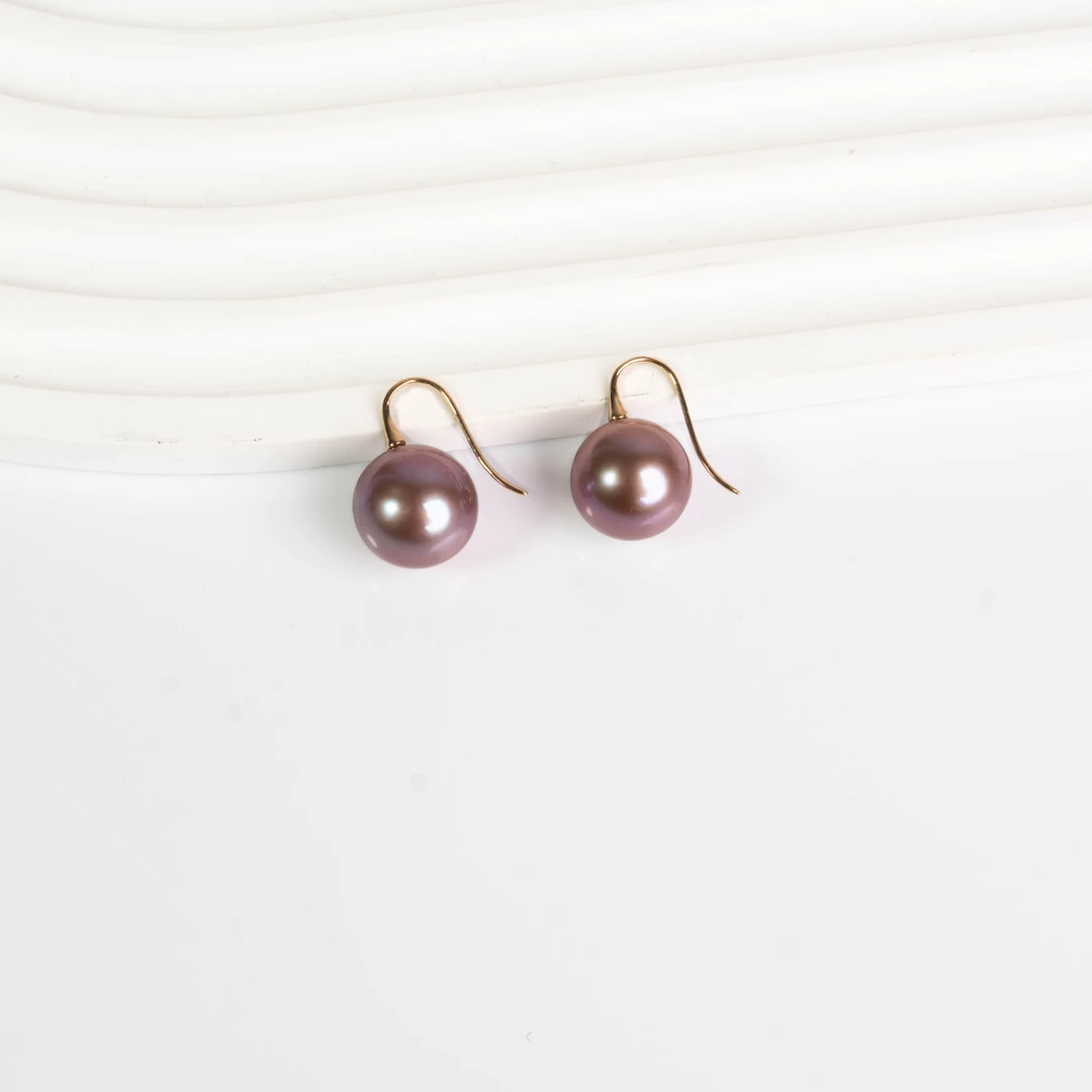 【大D】18K金/爱迪生大龙珠耳钩/12-13MM