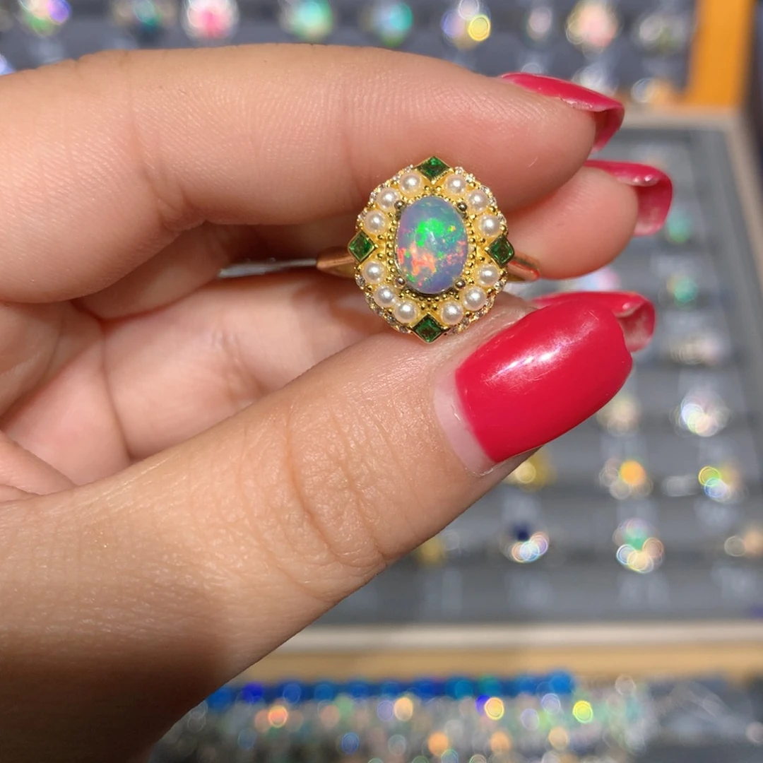 银S925镶嵌欧泊欧泊戒指l