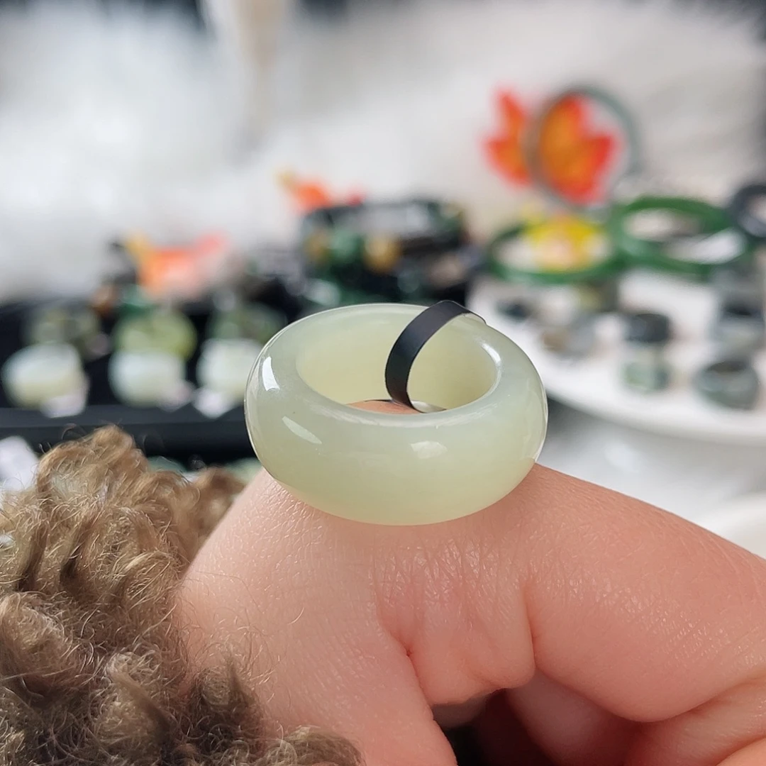 和田玉未镶嵌戒指k86俄青墩墩17.4mm