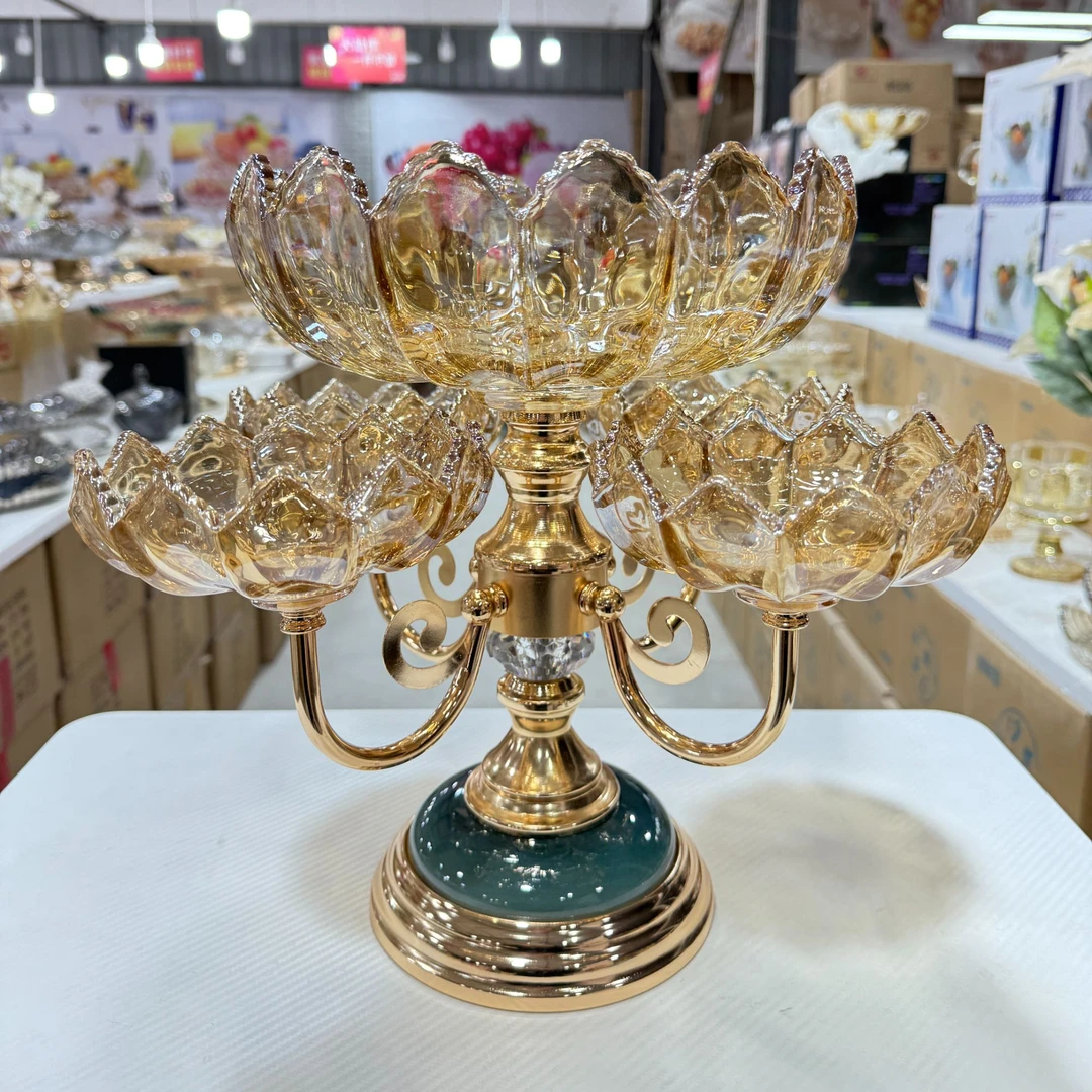 【超大号款】水晶玻璃360°旋转水果盘大号新款花瓣干果盘双层坚果盘