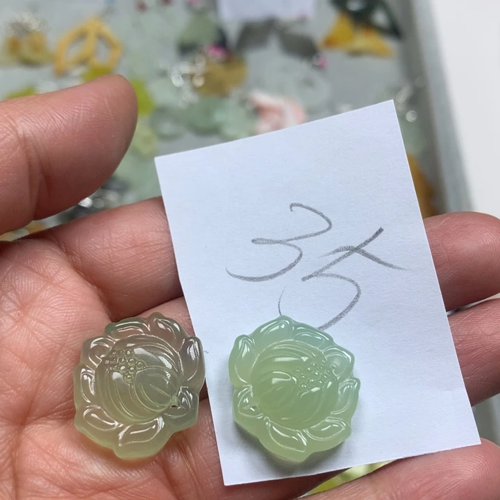 蛇纹石玉耳钉足银镀金镶嵌浩