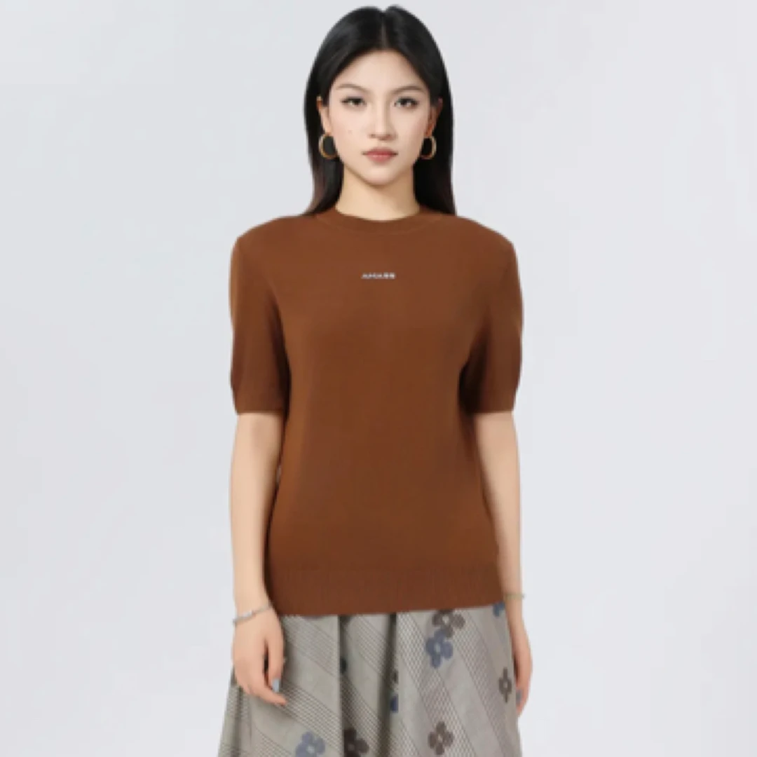AMASS/阿玛施早春2025新款圆领纯色极简真丝半袖针织衫女538053