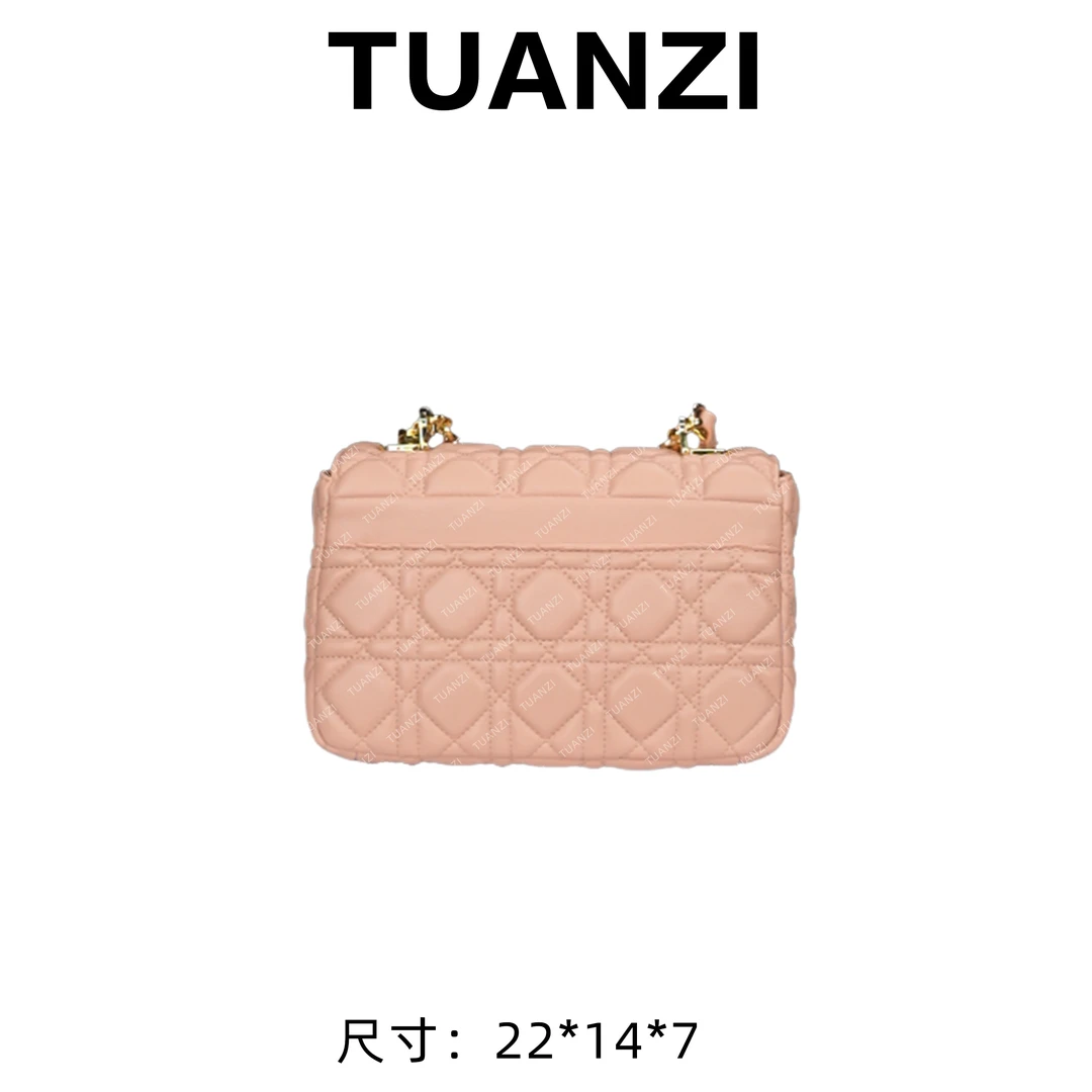 【高端玩家】＆Caro系列藤格纹金扣单肩斜挎女包 J-6206-粉色