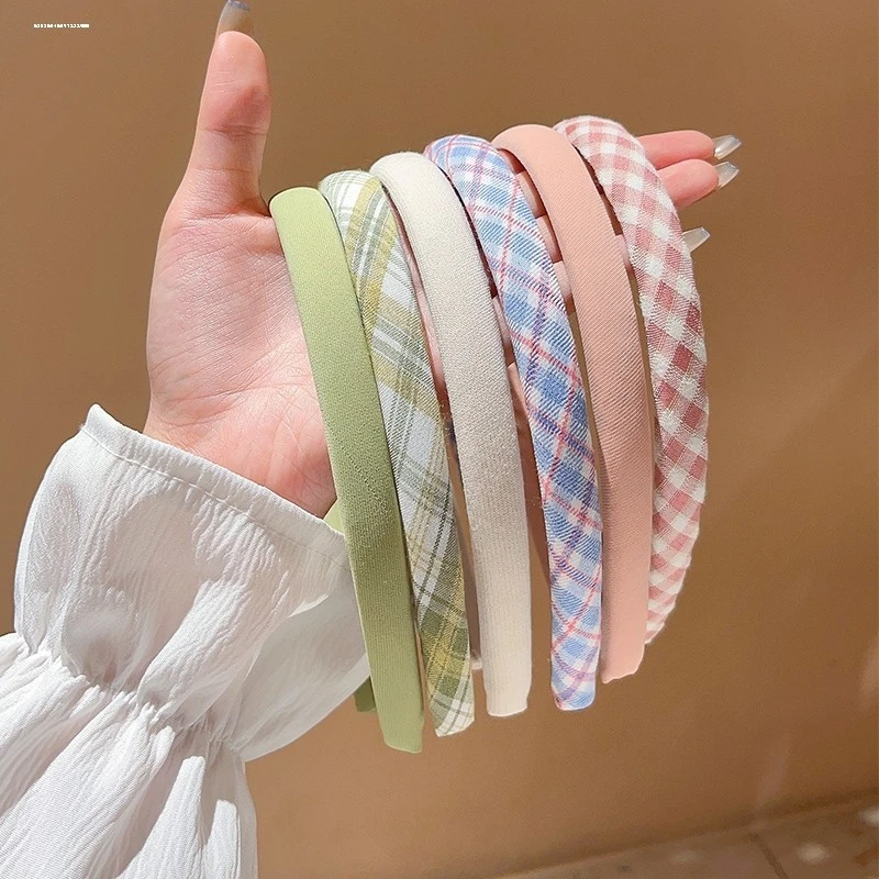 甜风纯色高顶发箍木钨气质少女休闲百搭布艺格子显白设计发饰