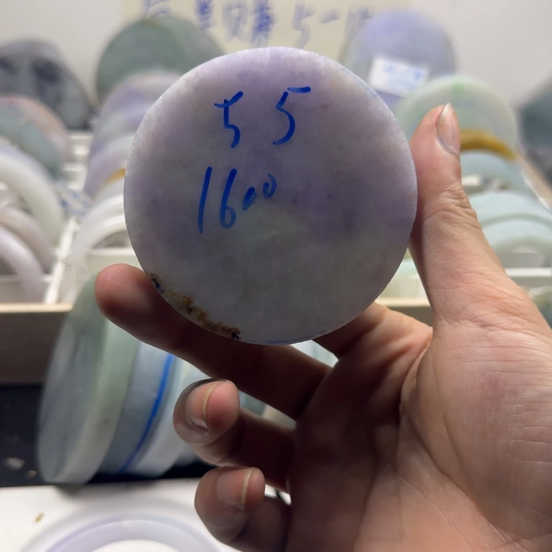 未镶嵌手镯饼定制翡翠43 号有纹0-55圈细糯