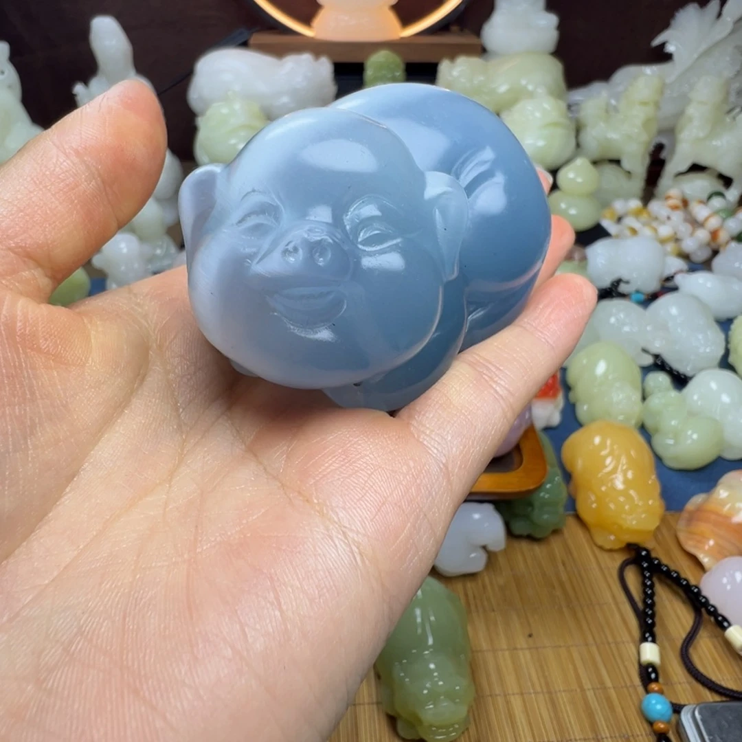 石材龙*手工雕刻蓝猫小猪