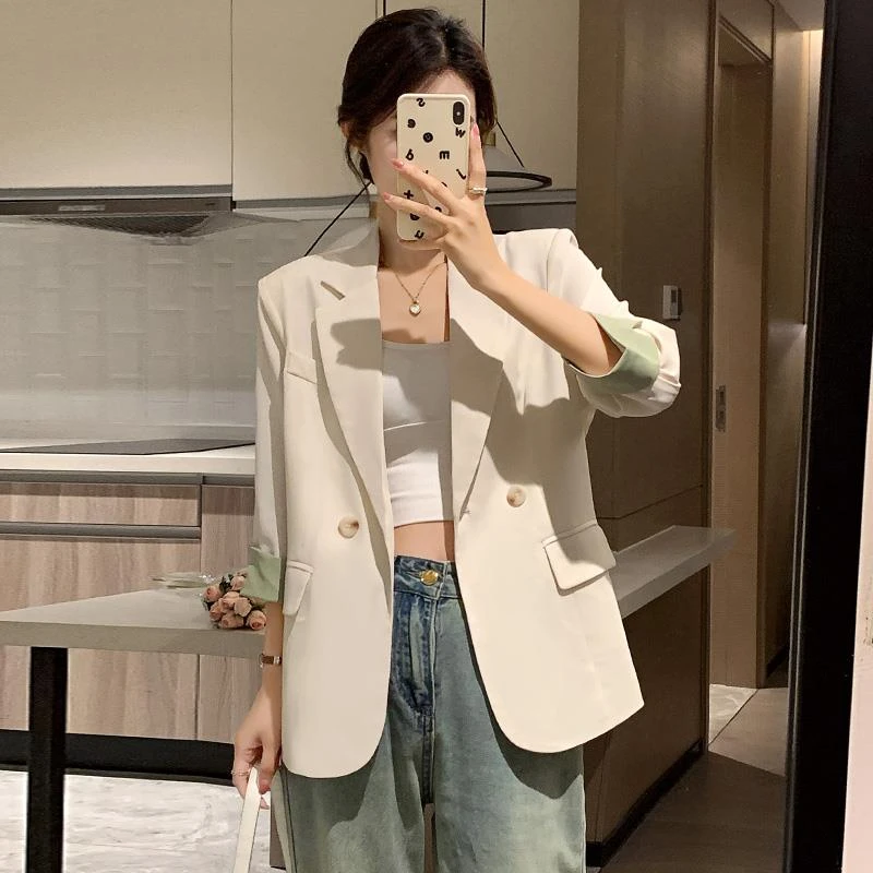 西装外套女薄款2025新款春夏休闲大码宽松显瘦七分袖韩版小西服