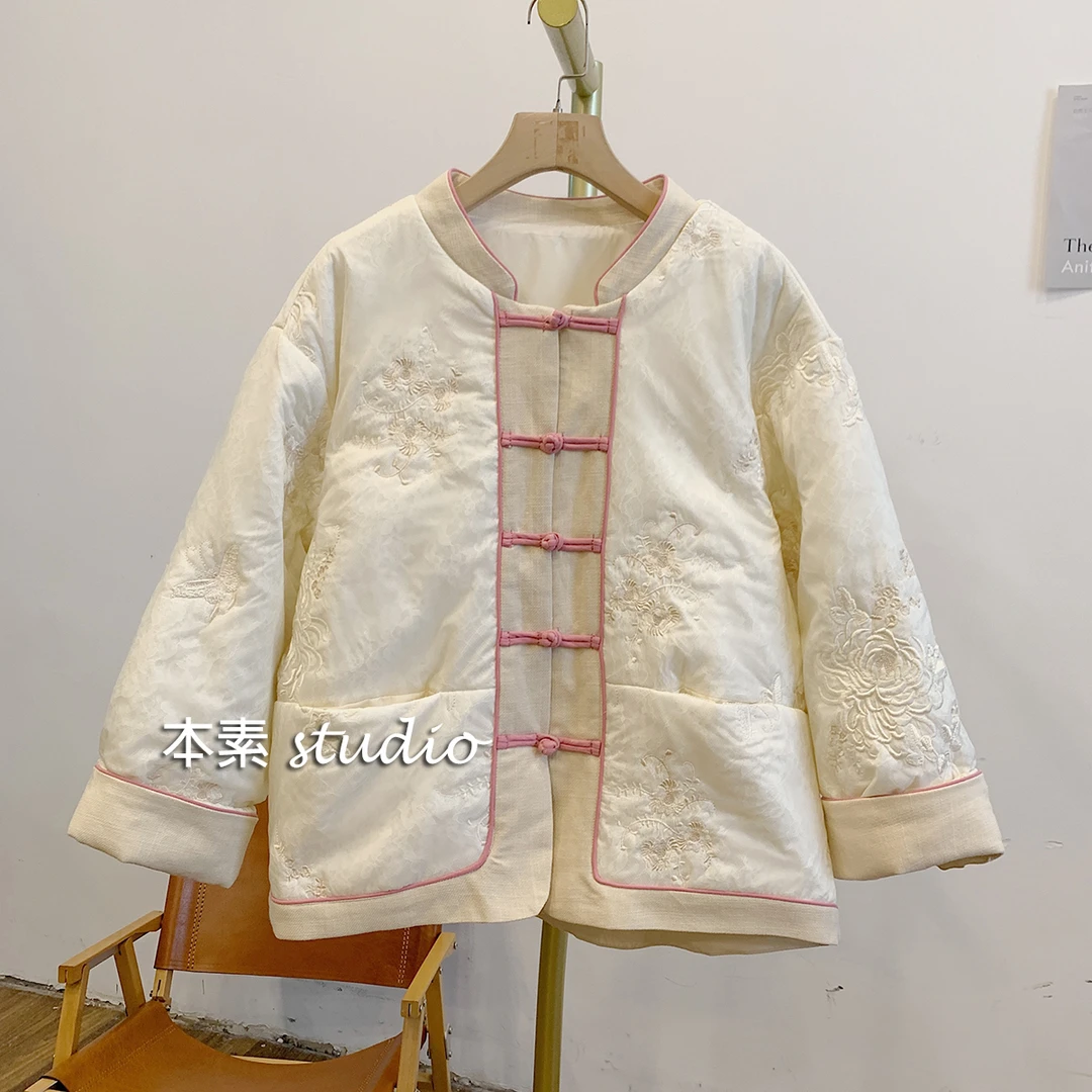 牡丹C3080夹棉刺绣盘扣新中式立领棉衣