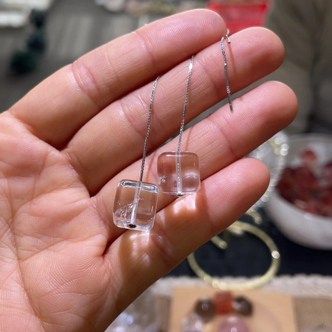 水晶银S925镶嵌珠宝半成品耳线