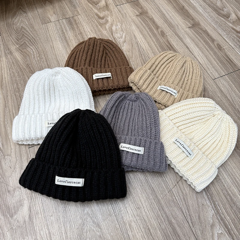 333 新款字母贴标针织麻花毛线帽子冬季保暖大头围百搭显脸护耳帽