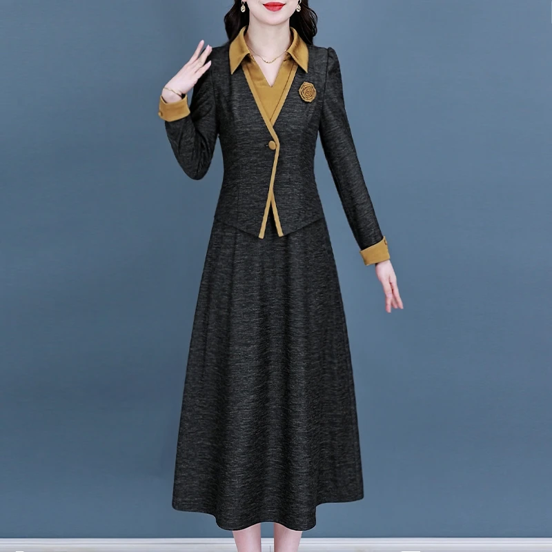 【连衣裙】24360梦晚春季气质时尚优雅大气休闲收腰显瘦连衣裙-JHY