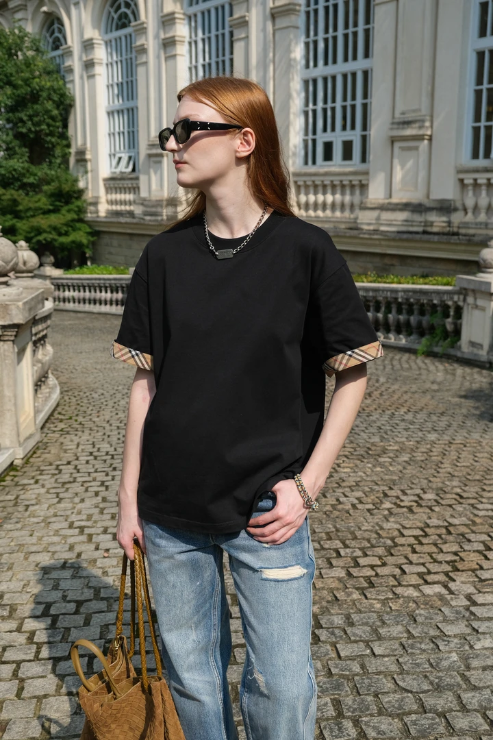 【英伦经典】翻边格纹纯棉宽松短袖男款