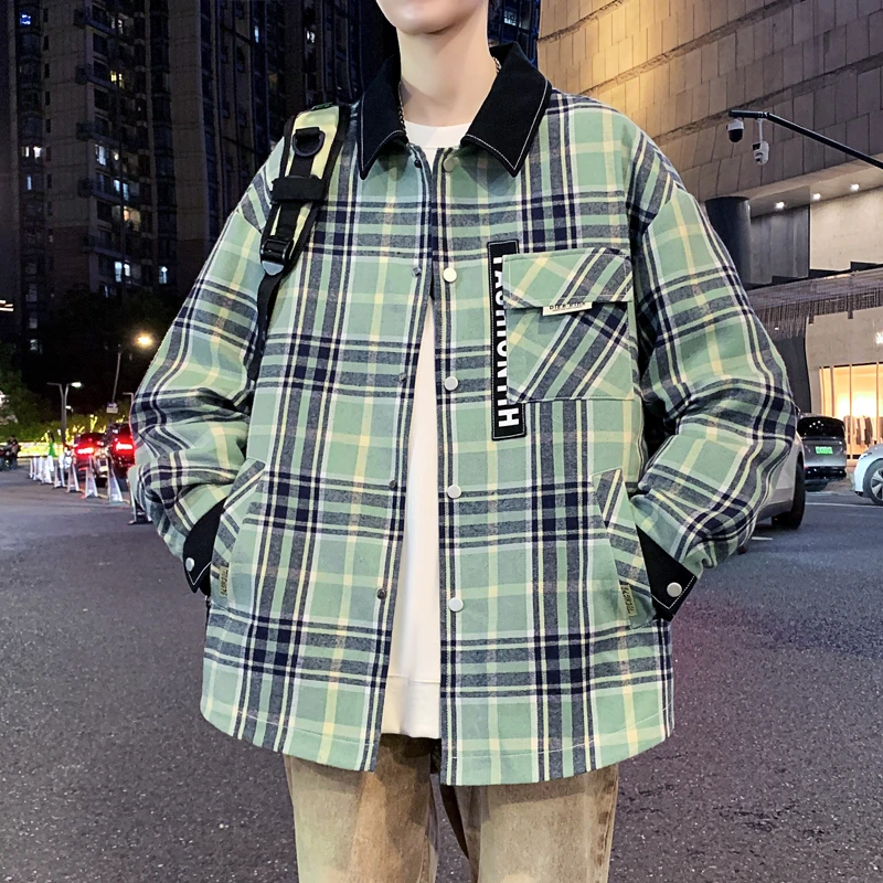 小香风外套男款春秋港风夹克学院风潮牌新款痞帅复古青年情侣衬衫