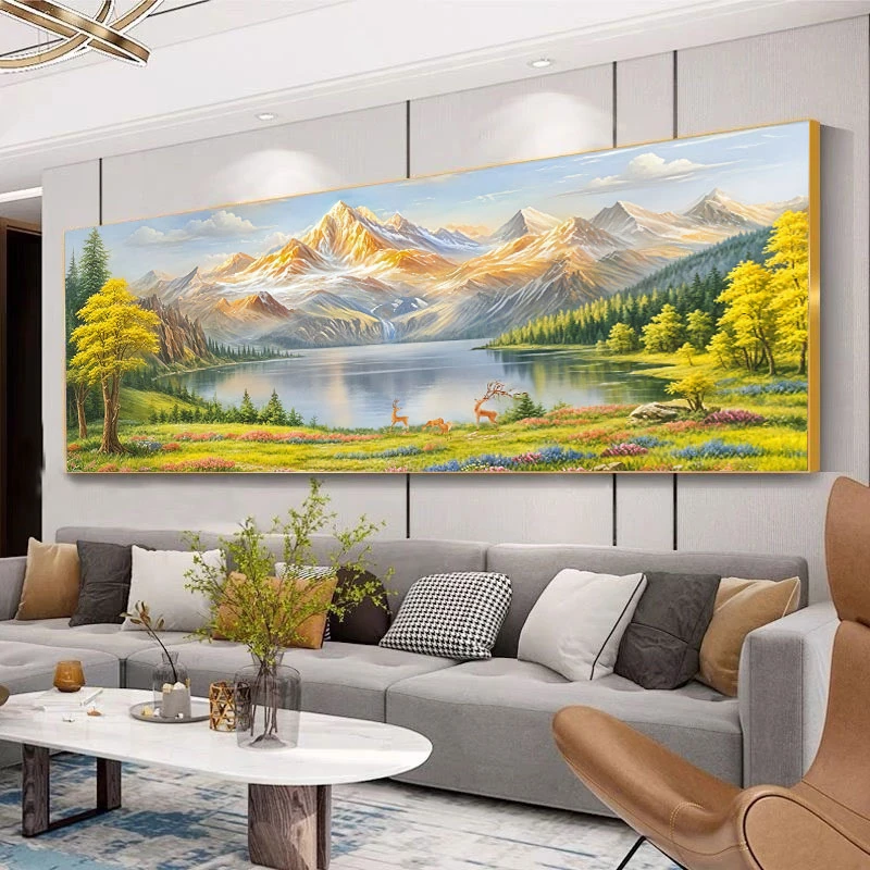客厅沙发装饰画日照金山高级感卧室背景墙挂画大气感山水背景画