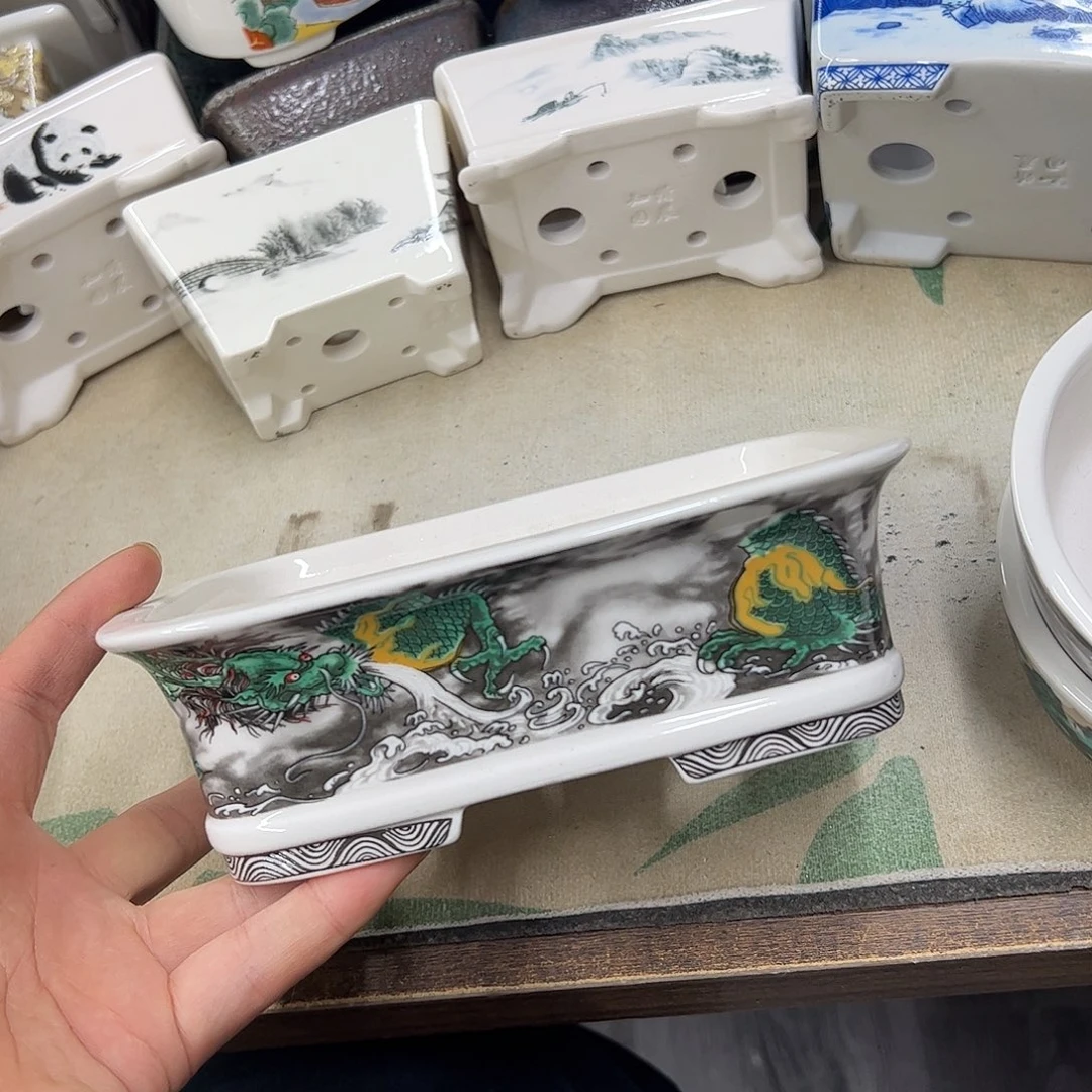 紫砂花盆420号瑕疵18/14/5.5cm仿手绘青龙