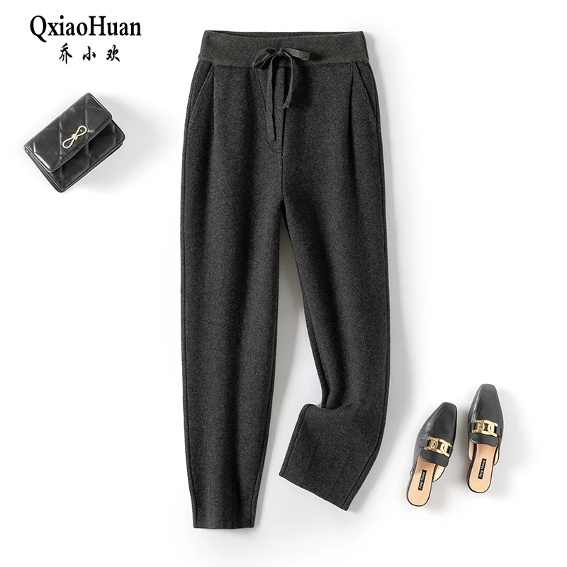 【乔小欢】009货号百搭针织小脚老爹裤冬季加厚宽松显瘦休闲女裤