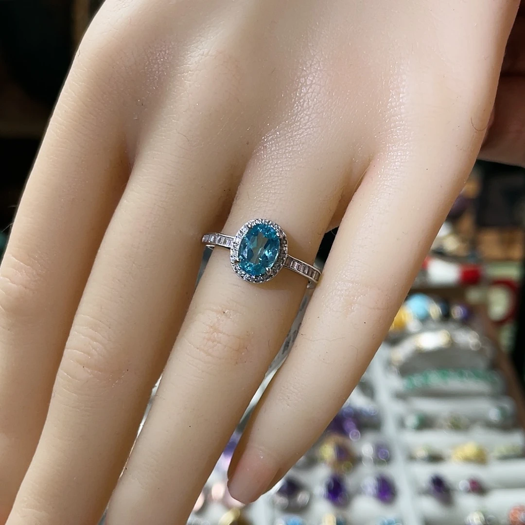 磷灰石戒指银S925镶嵌蓝磷灰