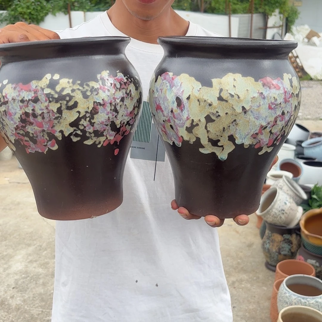 油画鱼尾两个口径18高度23