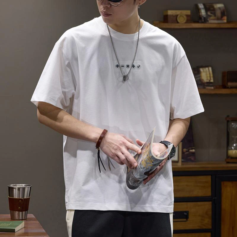 LEIGHZ/雷茨日系简约短袖t恤男士宽松圆领上衣夏季新款半袖体恤衫