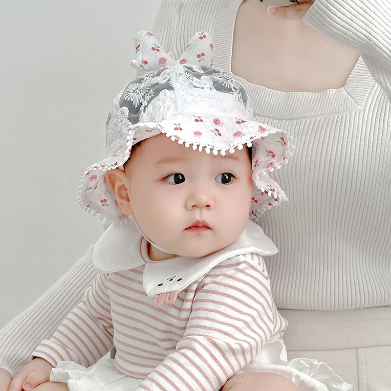 婴儿帽子夏季薄遮阳渔夫帽宝宝网眼透气太阳帽儿童公主夏防晒凉帽