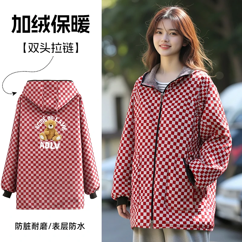 长袖加绒短款保暖罩衣男女同款上班外穿秋冬围裙可定制logo工作服