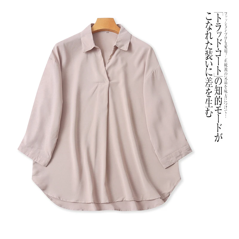 C1314外贸日单女士七分袖衬衫翻领套头宽松百搭时尚衬衣