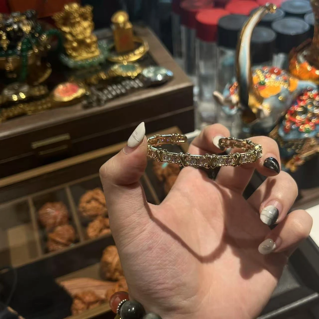 合金手镯 【陨灭 璀璨樱落 手镯】小提x黄粉白锆手镯风发字嘻哈潮