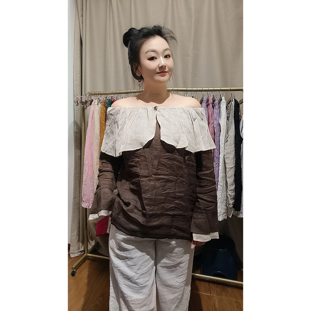 亚麻洋气款一衣多穿一字肩上衣夏季新款