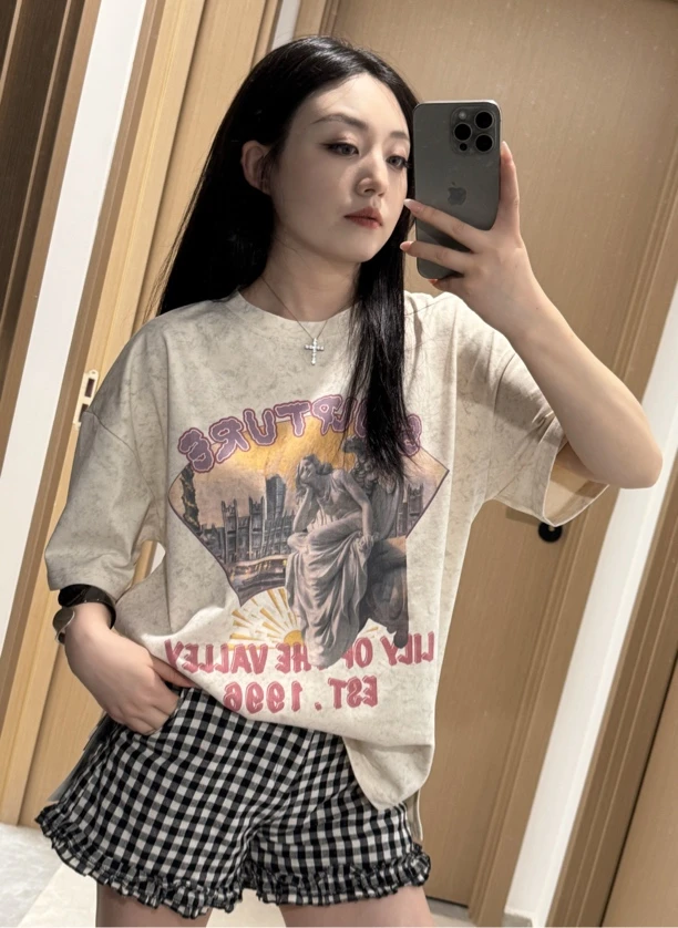 短袖纯色印花Oversize风圆领T恤百搭运动国潮新风