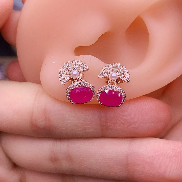 红宝石银S925镶嵌耳饰