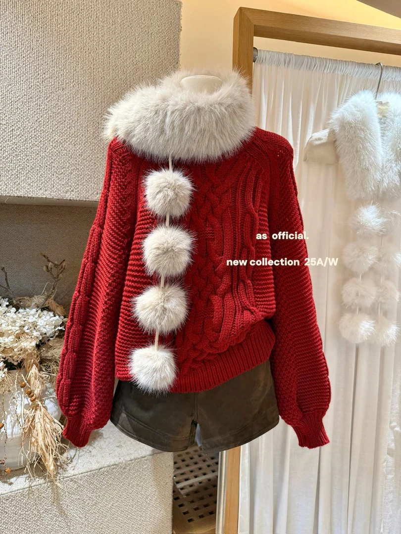 “出图神器”毛绒绒球球围巾冬季千金感环保毛时尚护颈保暖围巾