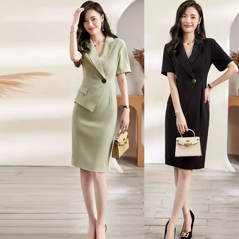Q0762职业连衣裙女夏季感名媛职场套装轻奢显瘦气质ol西装裙C