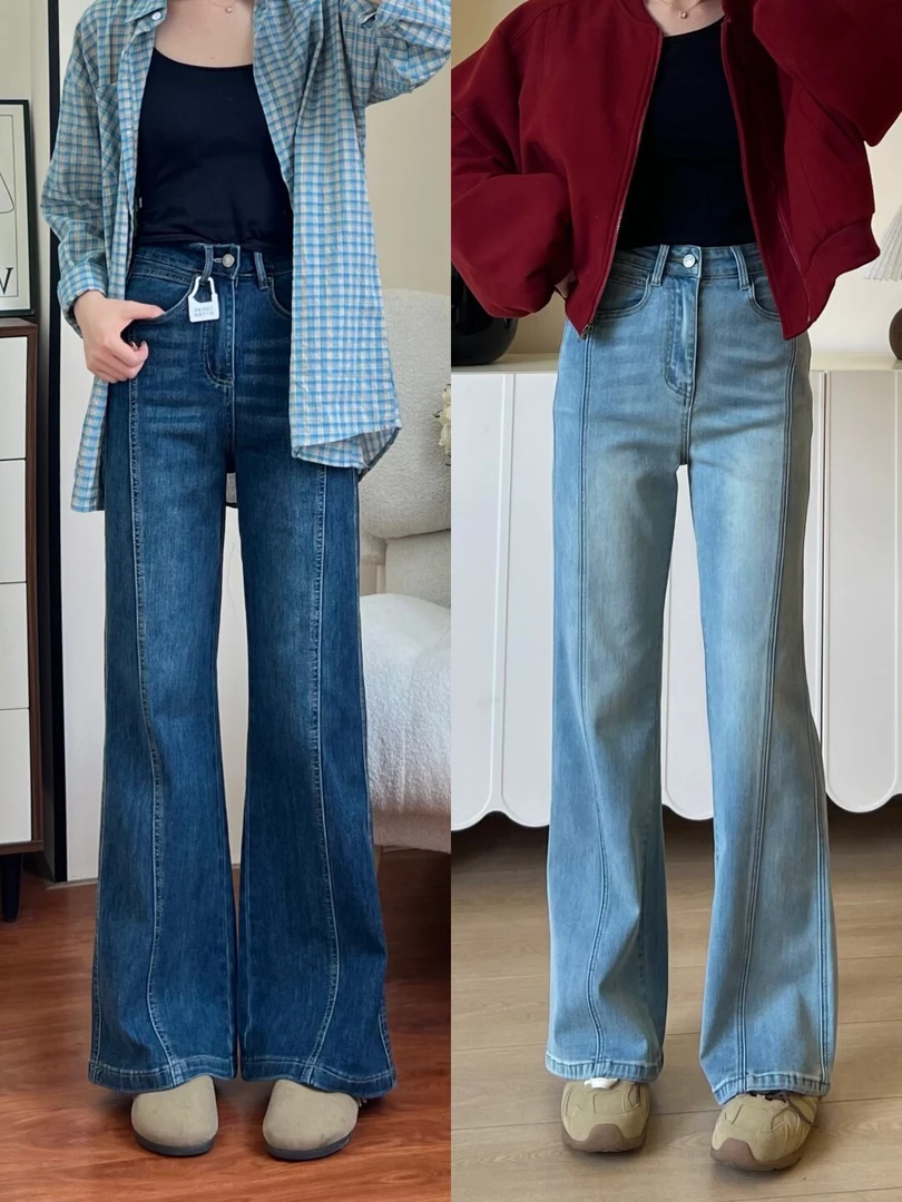 2025炸街潮款裤子女秋季新款微喇叭牛仔裤女款爆款胖mm显瘦直筒裤