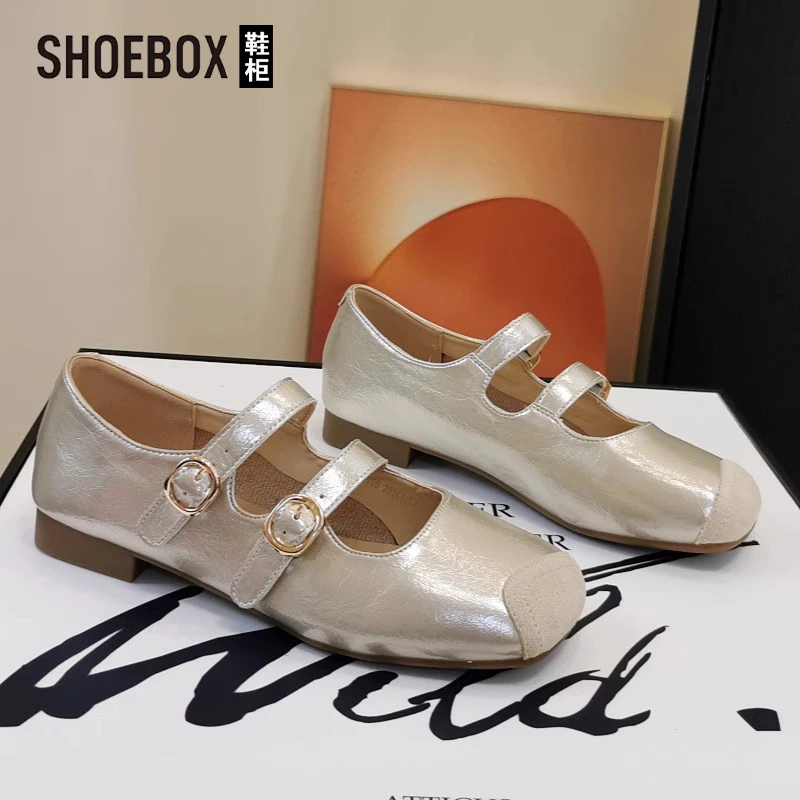 达芙妮集团旗下复古拼接玛丽珍鞋女2025夏新款韩版平底浅口单鞋