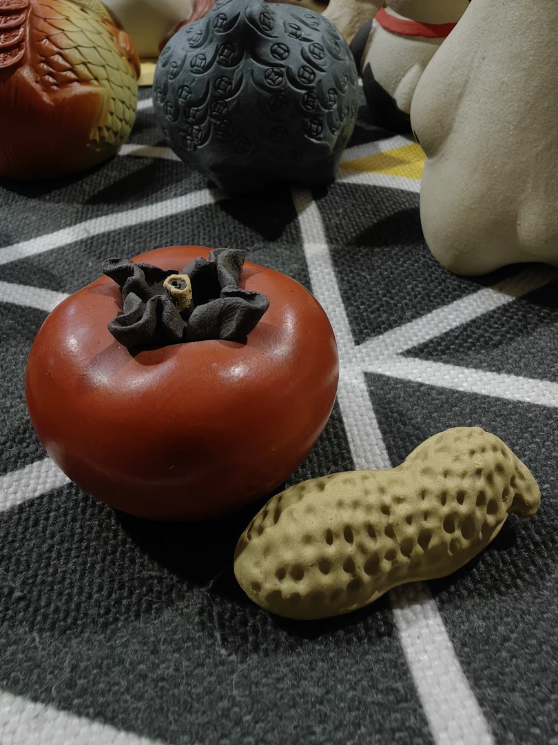 紫砂手作摆件柿柿如意好柿花生