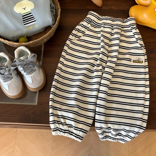 奥利奥·春季男童条纹裤洋气休闲裤韩版宽松运动裤女宝卫裤长裤