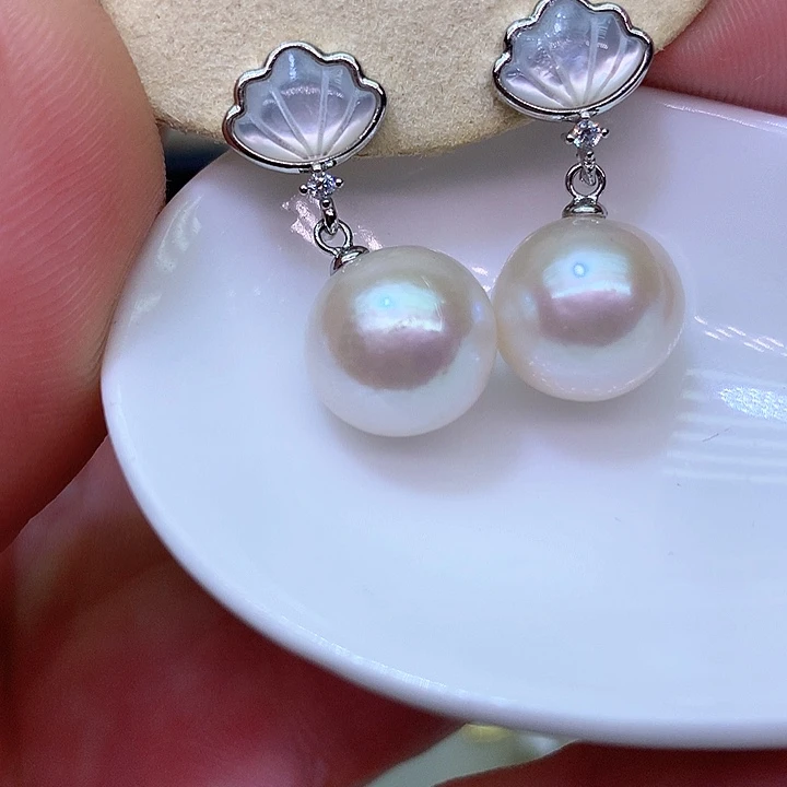 银S925镶嵌耳饰淡水珍珠
