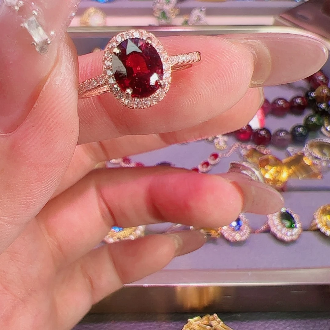 石榴石戒指银S925镶嵌
