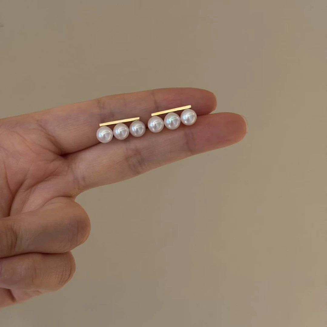 【珠纪儿】海水珍珠天女6-7mm18K金平衡木款耳钉